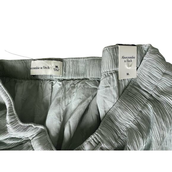 NWT Abercrombie & Fitch Crinkle Textured Pull-On Wide Leg Pant Medium Tall Green - Picture 6 of 9